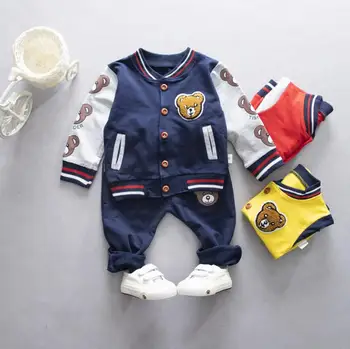 

Spring and autumn children's fashion suit Baby boy girl zipper jacket pants two-piece baby cartoon baseball uniform suit
