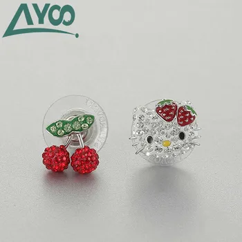

AYOO High Quality SWA Fashion Hello Kitty Cherry Red Cute Stud Earrings