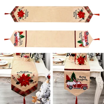 

Christmas Table Runner Flower Christmas Tree Embroidery Tablecloth Home New Year Decoration Christmas Table Flag Mat