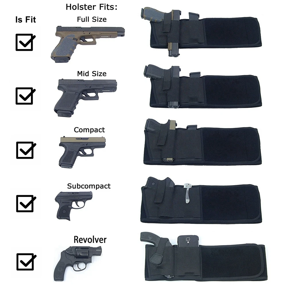 Mege Tactical Belly Gun Holster Belt Concealed Carry Pistol Holder  Stretchable Magazine Bag Military Army Invisible Waistband