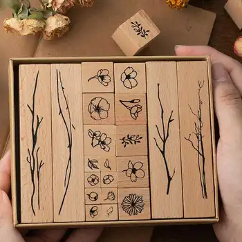 

20pcs Flower gesture wooden seal flower branch twig small flower hand account seal