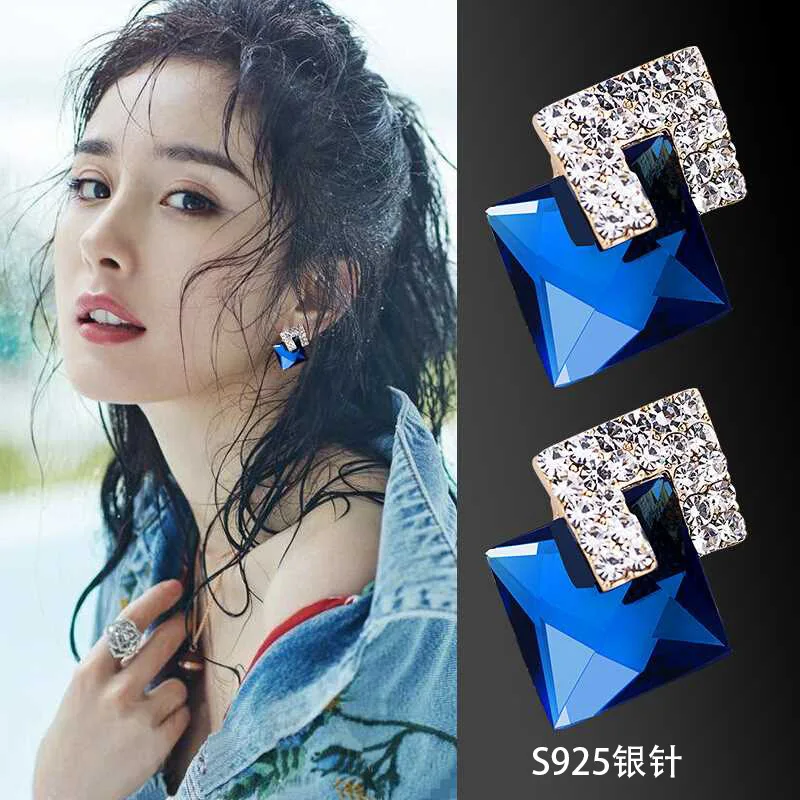 S925 Серебряные иглы модный бренд Геометрические Кристальные серьги-гвоздики для женщин классические стразы серьги Модные праздничные ювелирные изделия