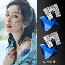 S925 Серебряные иглы модный бренд Геометрические Кристальные серьги-гвоздики для женщин классические стразы серьги Модные праздничные ювелирные изделия