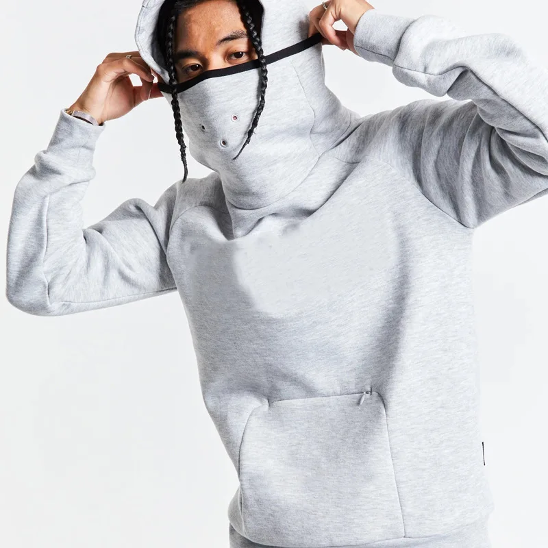 

Autumn New Men's High Neck Trend Hip-hop Hoodie Sports Casual Loose Long-sleeved Sweatshirt with Zipper Pocket Hoodies Men