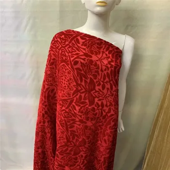 

African silk Burnt-out flannel velvet fabric perspective silk fabric for dress clothing silk velvet fabric silk cloth LXE042608