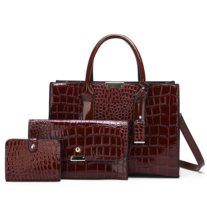 

White Collar WOMEN'S Briefcase Bag 2019 New Style Europe And America Patent Leather WOMEN'S Bag Glorious Crocodile Pattern Diffe