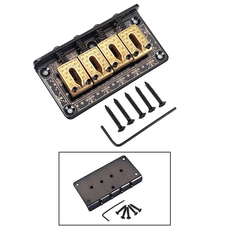 4 String Bridge Hard-Tail Fixed with Screws and Wrench Tailpiece Bridge Set for 4 String Cigar Box Guitar Bass Ukulele Parts