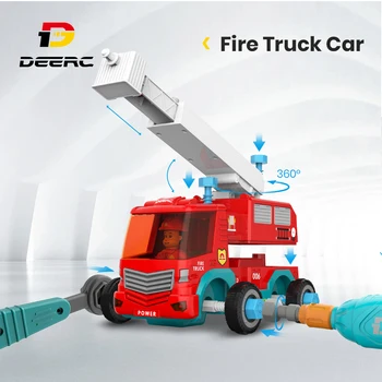 

DEERC RC Cars Fire Truck Music DIY Disassembly Toys Tool Cars Remote Control Trucks Set for Children Boys Kids Assemble