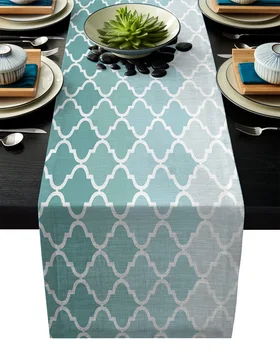 

Table Runner Modern Geometric Blue Green Gradient Turquoise Chirstmas Party Wedding Decor Crafts Linen Cotton Tablecloth