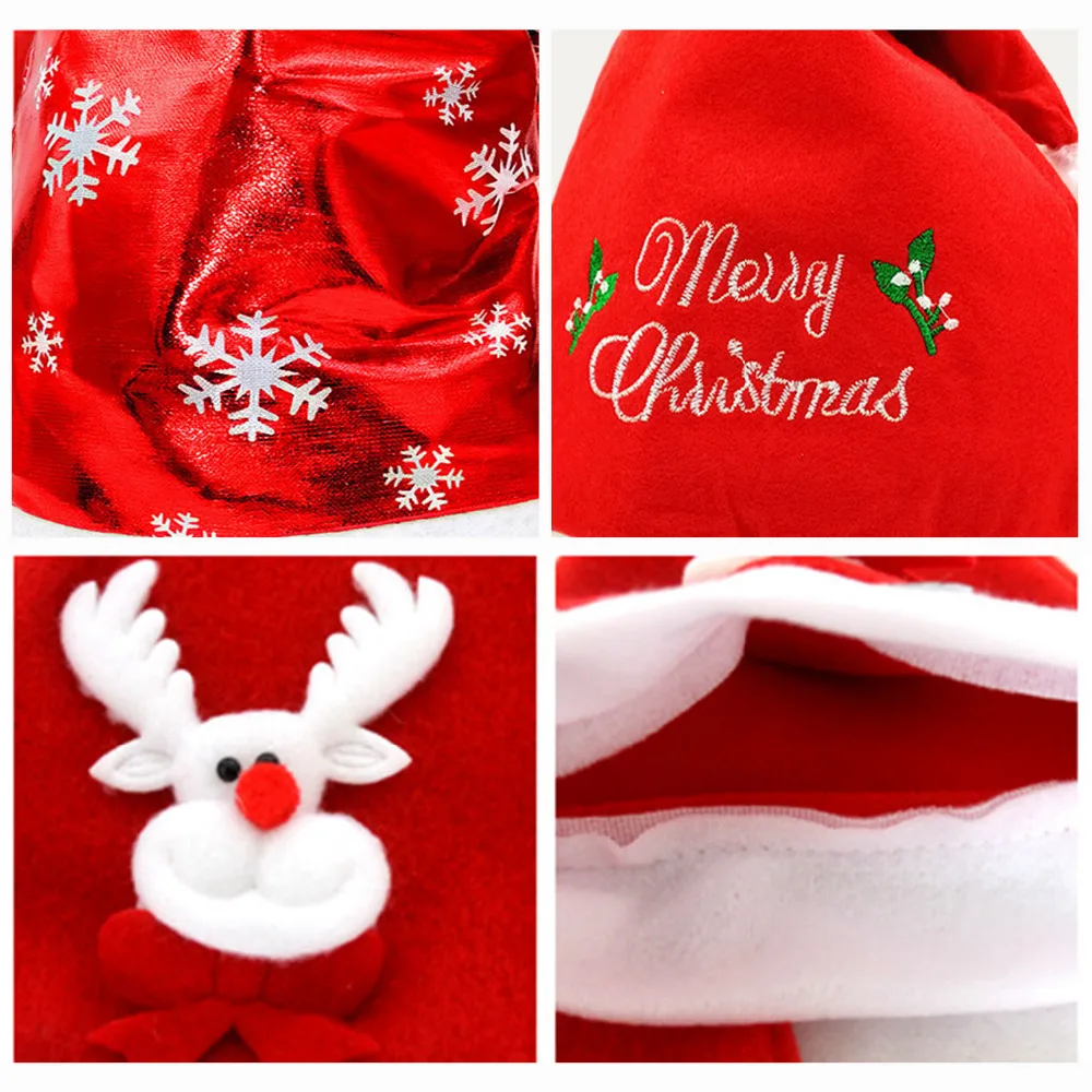 6 шт., детская, взрослая, унисекс, Рождественская шапка, Санта-Клаус, снеговик, олень, блестящая, Рождественская, плюшевая шапка