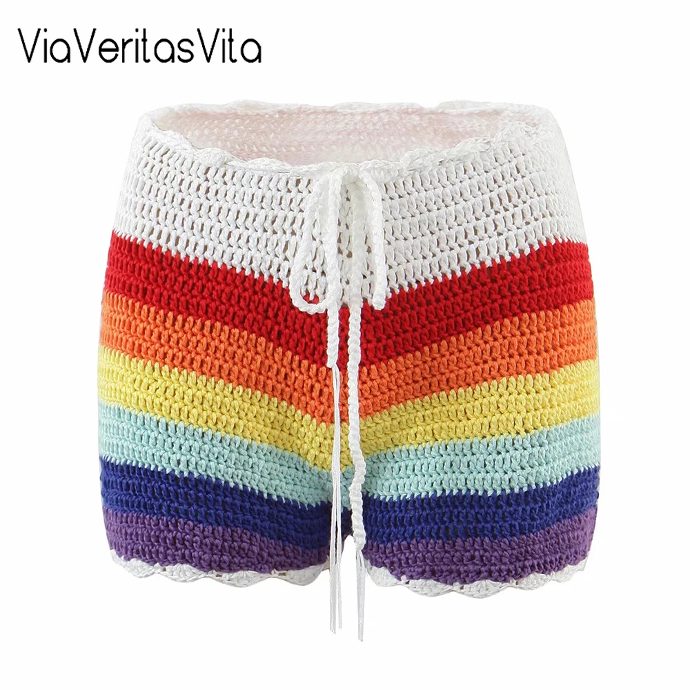 YAMY pantalones cortos de ganchillo de cintura alta para mujer, Shorts con cordón, para playa, tejido bohemio, Y2K, 2021|Pantalones cortos| - AliExpress