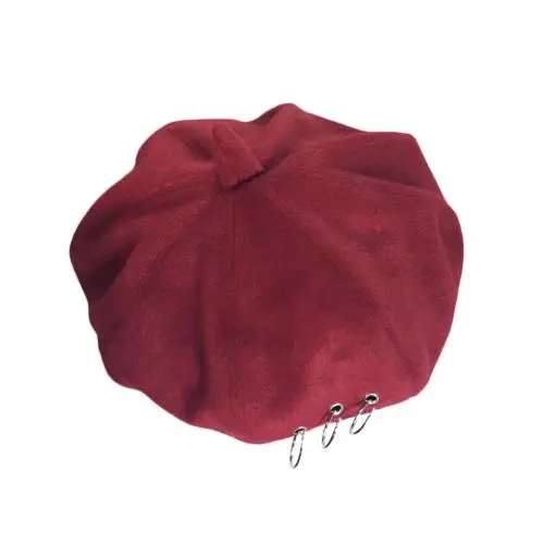 Wine Red Одноцветная Шапка-берет с железным кольцом, однотонные кепки, женская шапка, теплая шапка для прогулок, зимняя теплая женская шапка из искусственной шерсти в стиле ретро - Цвет: Wine Red