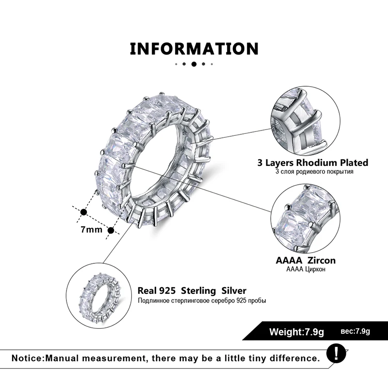 Effie queen 925 пробы Серебряное кольцо вечности с AAAA цирконием ряд вечный Кристалл ювелирные изделия обручальное кольцо для женщин ювелирные изделия BR168