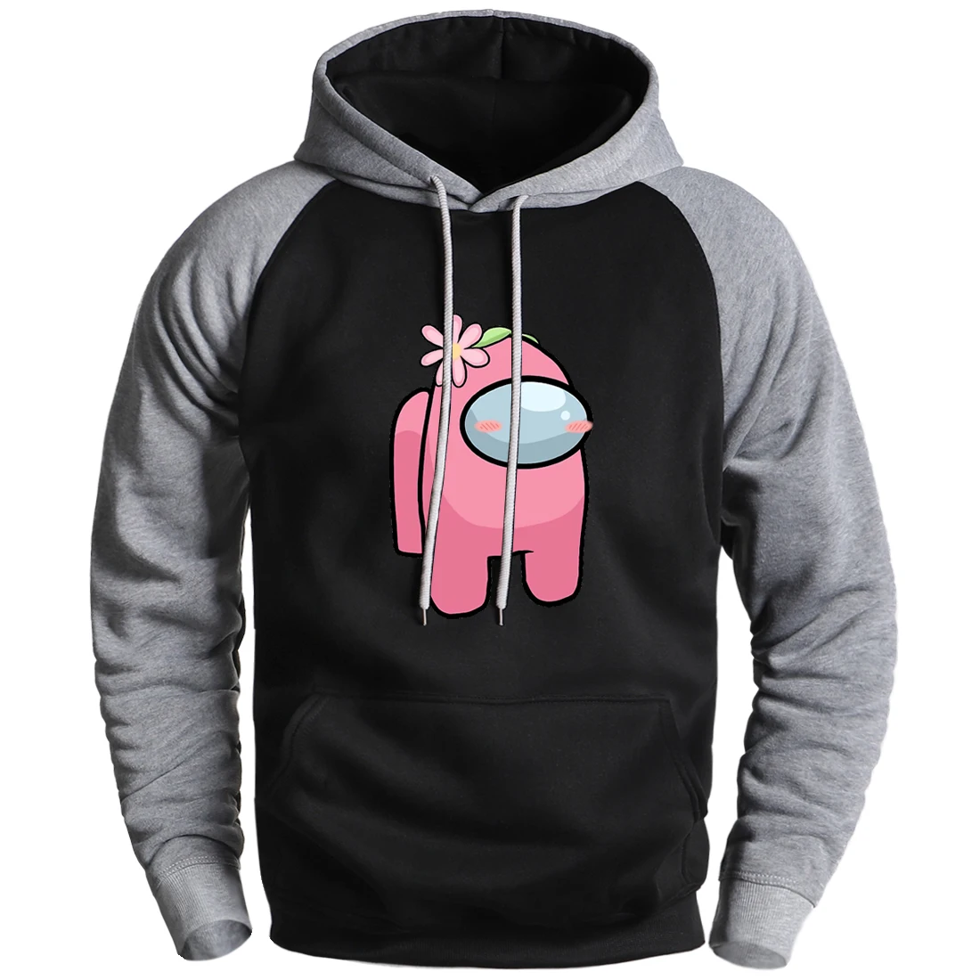 

Cartoon Impostor Print Warm Fleece Sweatshirt Hooded Man Casual Loose Soft Long Sleeve Raglan Hoodies Sweatshirt Male Streetwear