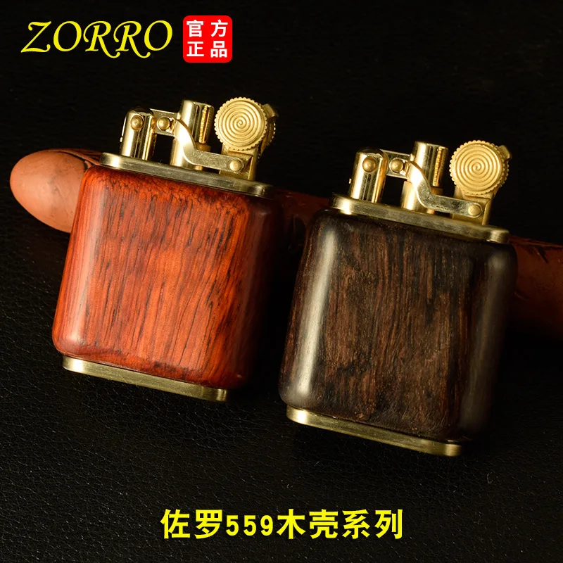 

Hong Kong new zorro Z559 brass old kerosene lighter wheel rosewood collectables - autograph lighter gift collection