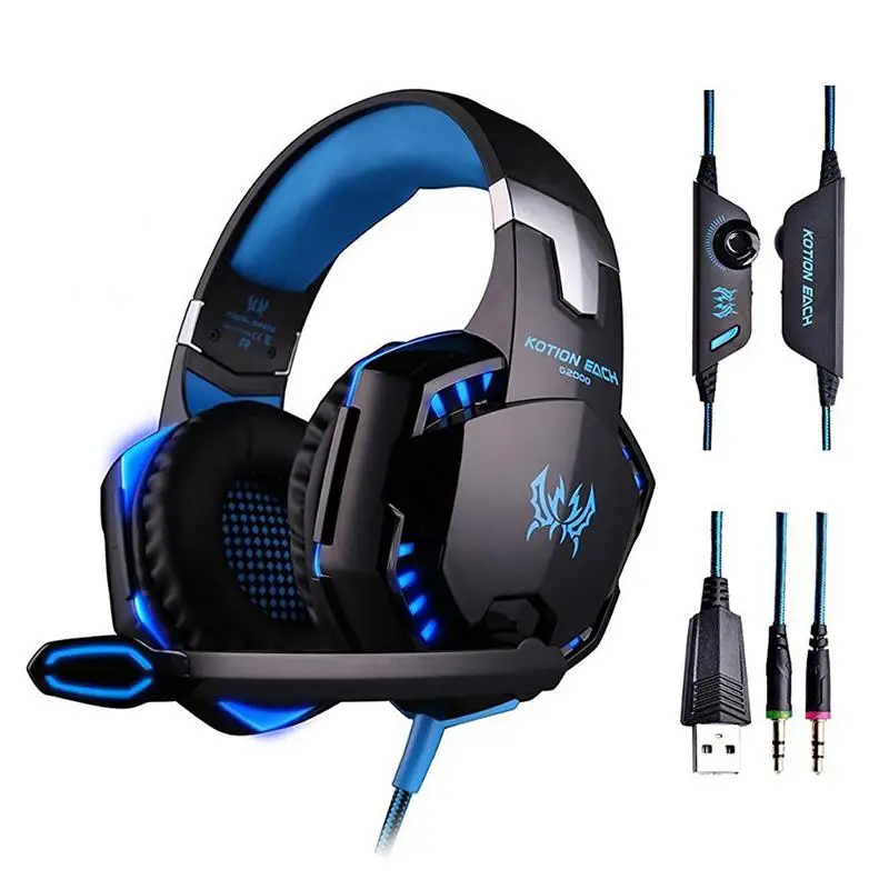 

G2000 Wired Gaming Headset Deep Bass Headphone Stereo Over-Ear Gaming Headset Headband Earphone with LED Light for PC PS4 Gamer