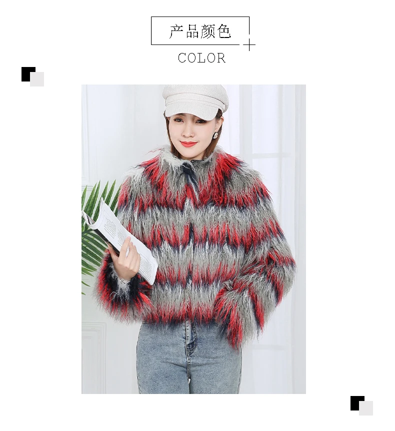 Nerazzurri gradient faux fur jacket women plus size winter faux fur coat short shaggy fluffy crop fur jacket women fashion coats