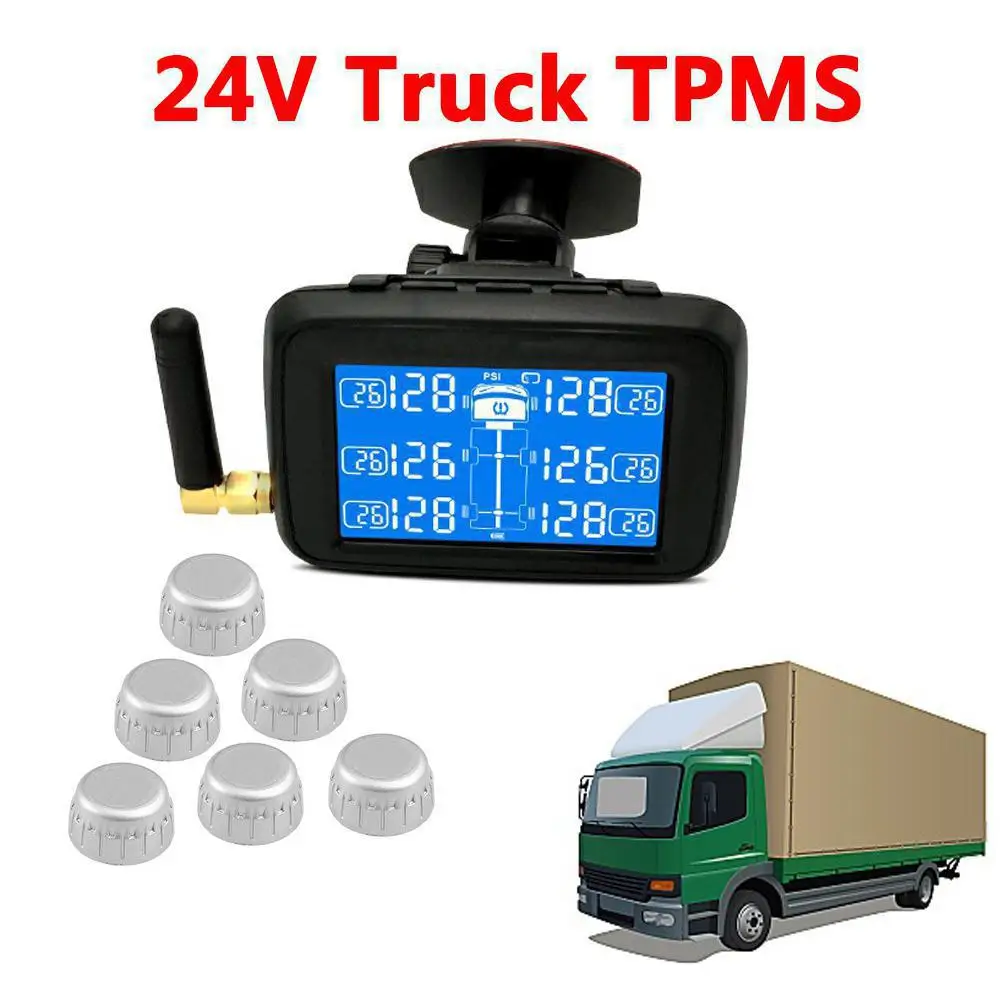 U901T 24 В Авто Грузовик TPMS Автомобильная беспроводная система контроля давления в шинах с 6 внешними датчиками сменная батарея ЖК-дисплей