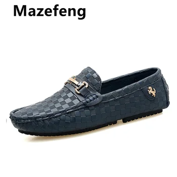 

2019 Men Casual Shoes Embossed Leather Moccasins for Men High Quality Slip on Flats Loafers Fashion Buckle Style Driving Shoes
