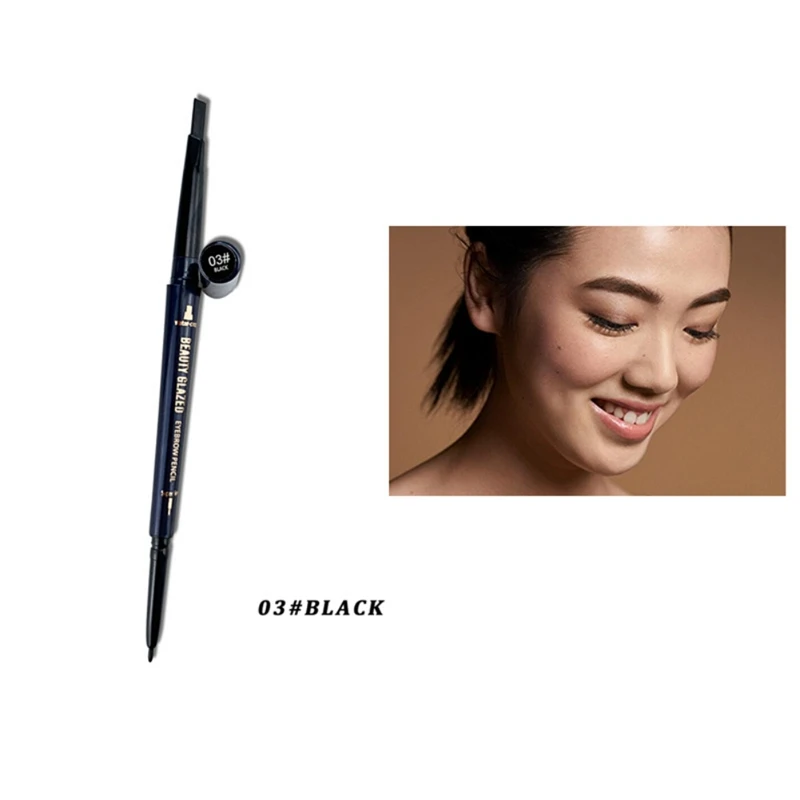 Двойной супер тонкий карандаш для бровей водостойкий грязезащитный с автоматическим поворотом для бровей усилители Контурный карандаш для глаз макияж - Цвет: A3-Black