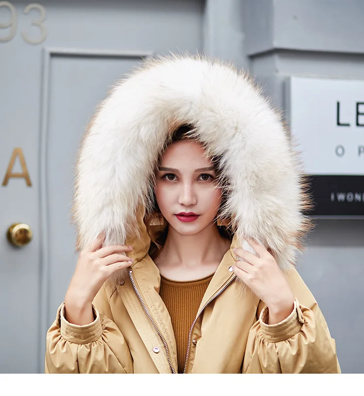 Winter New Style Thick down Jacket Women's Mid-length Large Fur Collar Short in Front Grew up Pocket down Feather Coat Fash