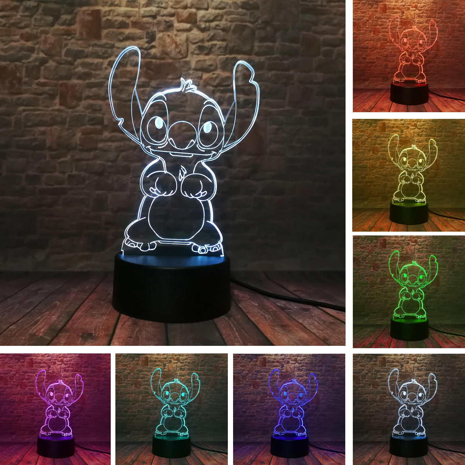  11 Versions 3D LED Teddy Stitch Cute Cartoon Modeling Lamp 7 Colors Change Night Lights Boys Xmas F - 4000162336085