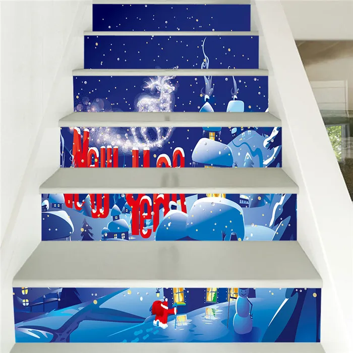 6 шт./13 шт. Простые рождественские виниловые Стикеры для лестницы украшения дома DIY полы водонепроницаемые лестницы фрески наклейки для обоев - Цвет: LT163