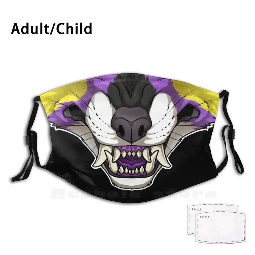 

Nonbinary Wolf Snarl Print Washable Filter Anti Dust Mouth Mask Teeth Fangs Snarl Furry Wolf Canine Dog Nonbinary Non Binary