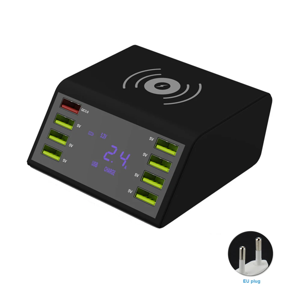8 USB Ports Smart Station Universal Phone Charger Socket Mobile Multifunctional Power Adapter Docks Quick Charging LCD Display