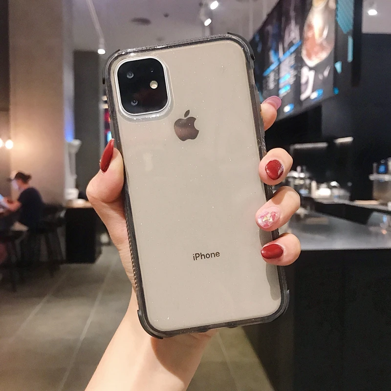 Черный Чехол Ottwn для iPhone 11 Pro XR XS Max X 6 6s 7 8 Plus, блестящий противоударный Прозрачный чехол для телефона, Мягкий ТПУ силиконовый чехол - Цвет: Черный