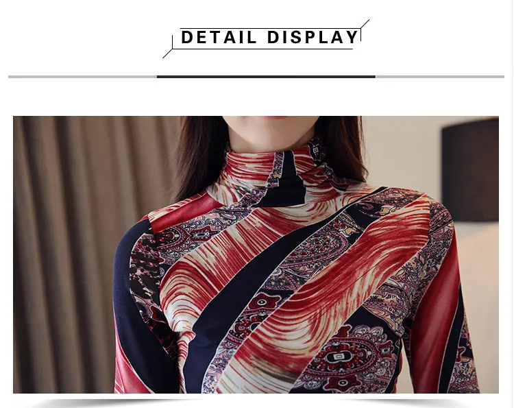 2019 New Winter Turtleneck Blouse Women Vintage Print Tops Female Casual Plus Size Shirt Femme Elegant Long Sleeve Blusas Mujer  (13)
