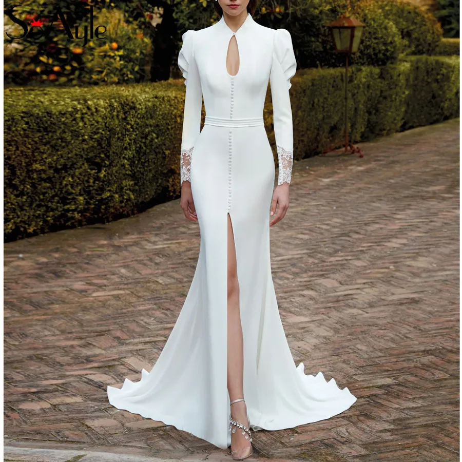 Женское свадебное платье с юбкой-годе SoAyle длинным рукавом и кружевной