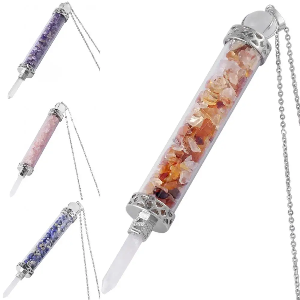 SUNYIK Handmade Hexagonal Crystal Point Stone Chips Wishing Bottle Pendant Necklace Healing Reiki Jewelry with Chain for Unisex | Украшения