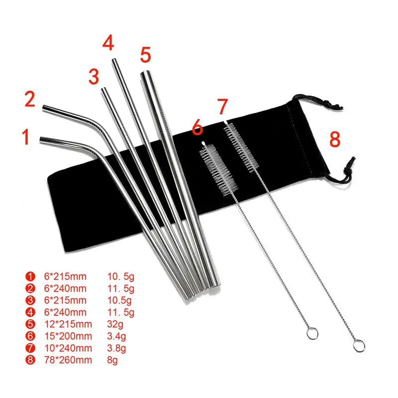 8 шт./компл. многоразовый металлический питьевой соломинки 304 соломинки из нержавеющей стали согнутая Питьевая солома с чистящей щеткой для кружек KY