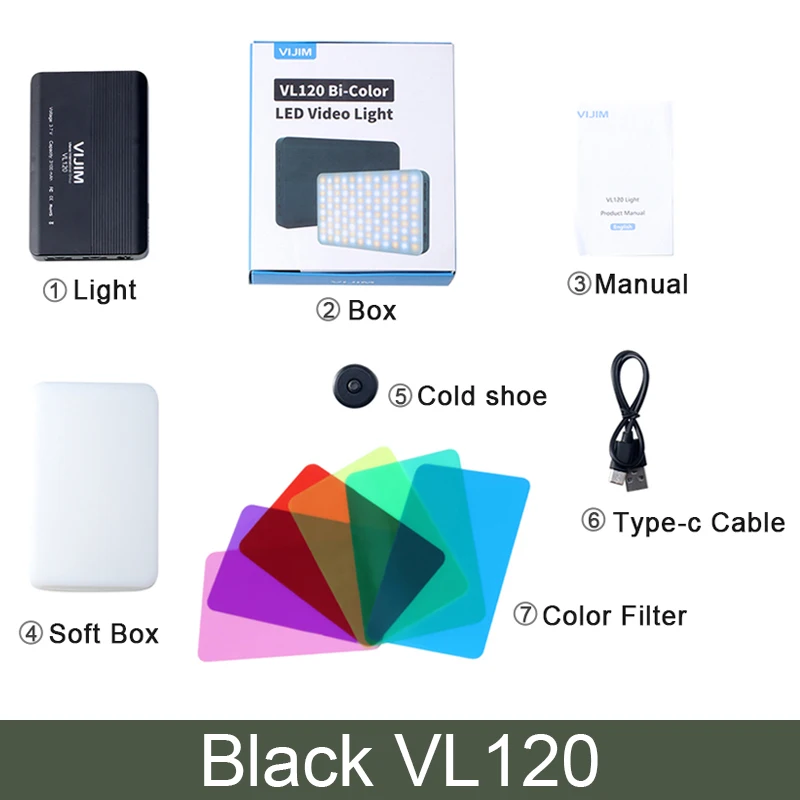 phone charger camera VIJIM VL120 LED Video Camera Light 3200k-6500K 3100mAh Dimmable Studio Lamp Vlog Fill Light W RGB Color Filter Softbox Diffuser camera shoulder strap Camera & Photo Accessories