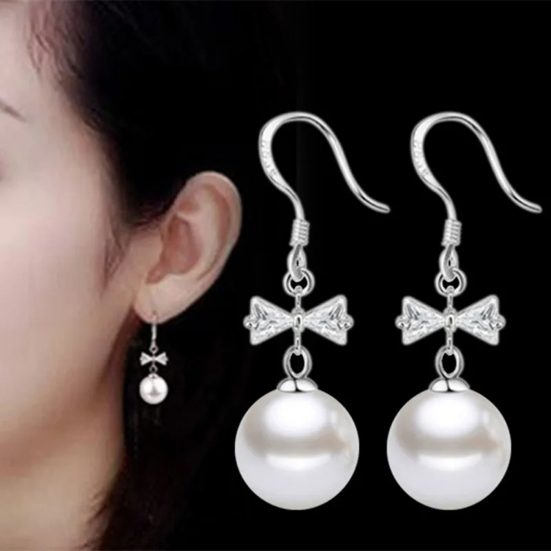 

High Quality White Women Earrings Round Pearl Earrings Dangle Earrings 2020 New Style Fashion Jewelry