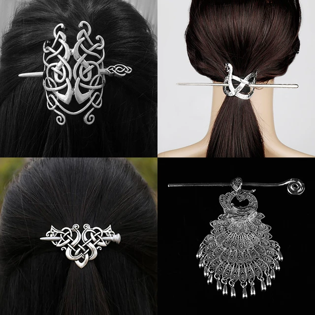 Norse Celtic Wedding Hair Accessories-Viking Antique Silver Dragon Hair  Sticks Hairpin Viking Hair Slide Hairpins Men Clips Hair Jewelry Gifts  Celtics Knot Hair Barrette for Women