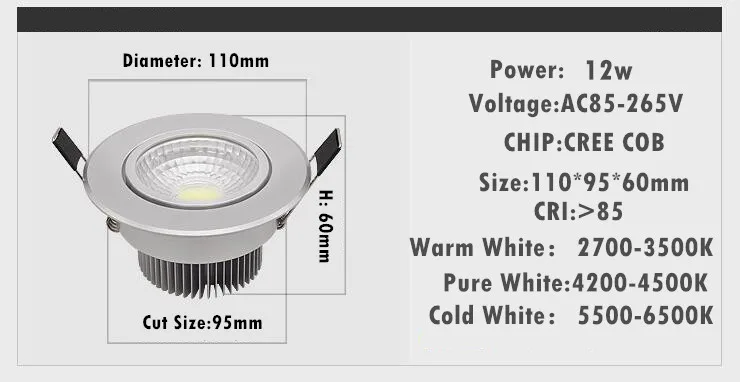 1X  Super Bright Dimmable  Led downlight light COB Ceiling Spot Light 3w 5w 7w 12w   ceiling recessed Lights Indoor Lighting