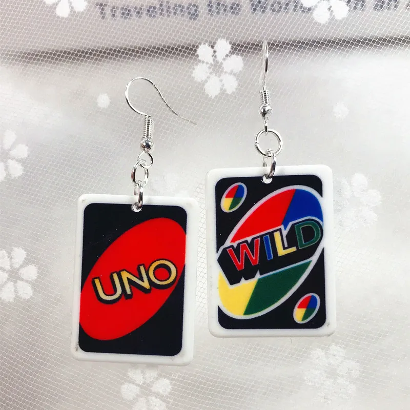 1Pair Drop Earrings  Magic Poker Game Card Crafts Dangle Acrylic Jewelry for Children and Woman