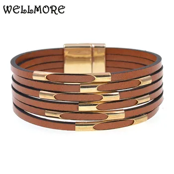 WELLMORE Leather Bracelets for Women 2020 Fashion Bracelets & Bangles Elegant Multilayer Wide Wrap Bracelet Jewelry wholesale