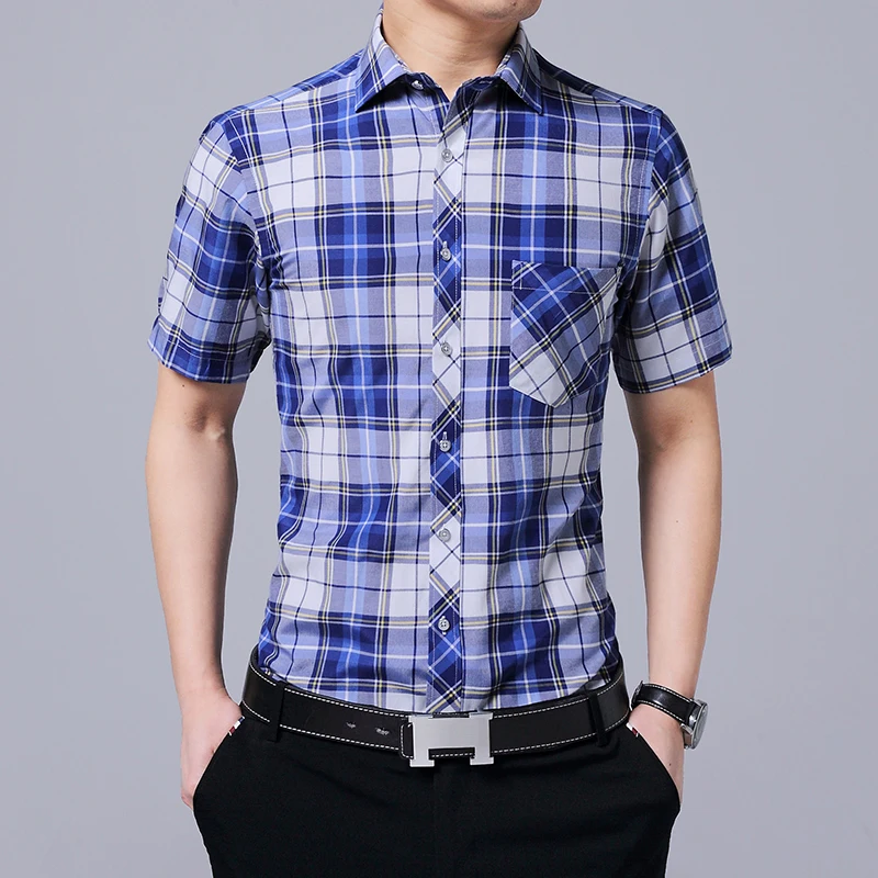 Рубашка мужс New Hot Summer Men Dress Shirts Male Short Sleeve Plaid Shirt Cotton Slim Casual Plus Size Man Clothing M-5XL Рубашка мужс New Hot Summer Men Dress Shirts Male Short Sleeve Plaid Shirt Cotton Slim Casual Plus Size Man Clothing M-5XL