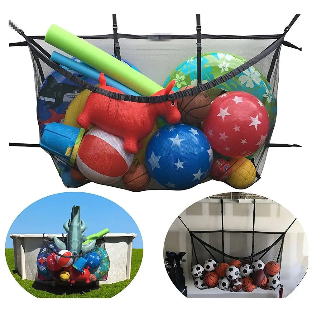 Large-Capacity Swimming Pool Storage Bags Foldable Hook Mesh Bag Football Basketball Storage Bag Home Clutter Storage Net Bags