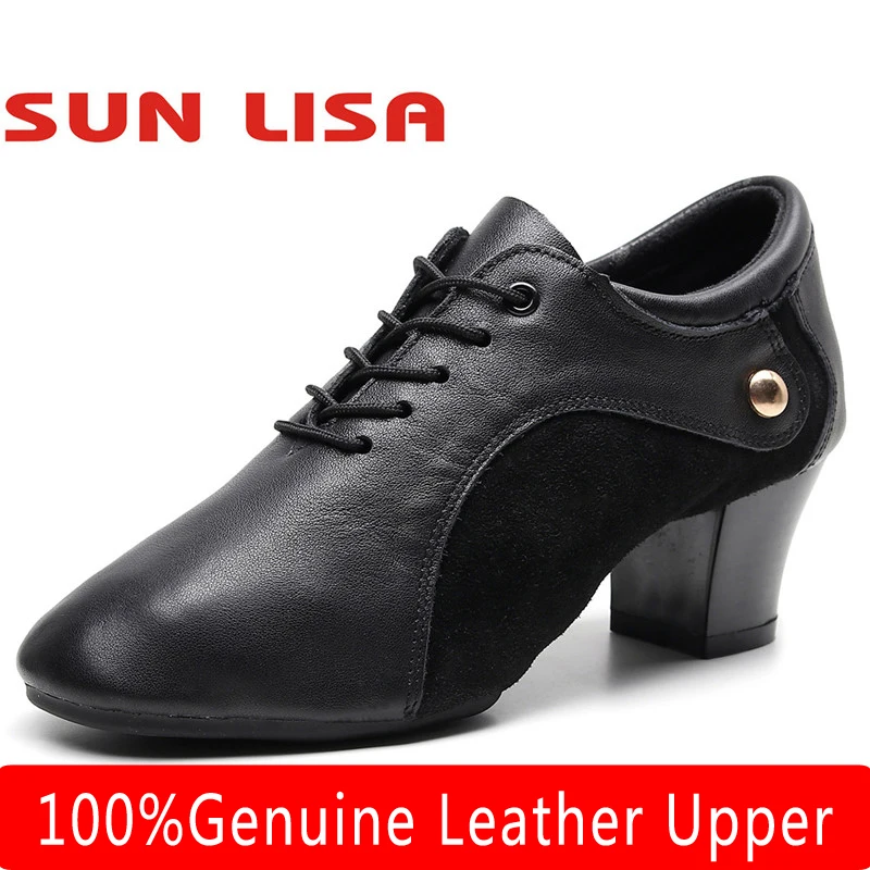 Танцевальные туфли Sun Lisa/ г. Женские кроссовки из натуральной кожи для дома и улицы, на массивном каблуке, Бальные, джаз, современные туфли для латинских танцев