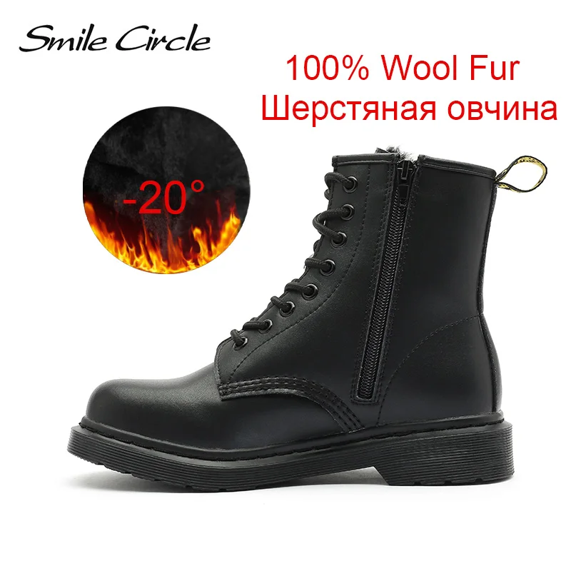 wool black Ботельоны женские,угги женские зимнии,теплые женские зимние ботинки,Натуральная шерсть,теплая шерстяная обувь на меху,женские сапоги натуральная кожа Зашнуровать Женские ботинки,Дутики зимние женские,белый мода - Цвет: wool black