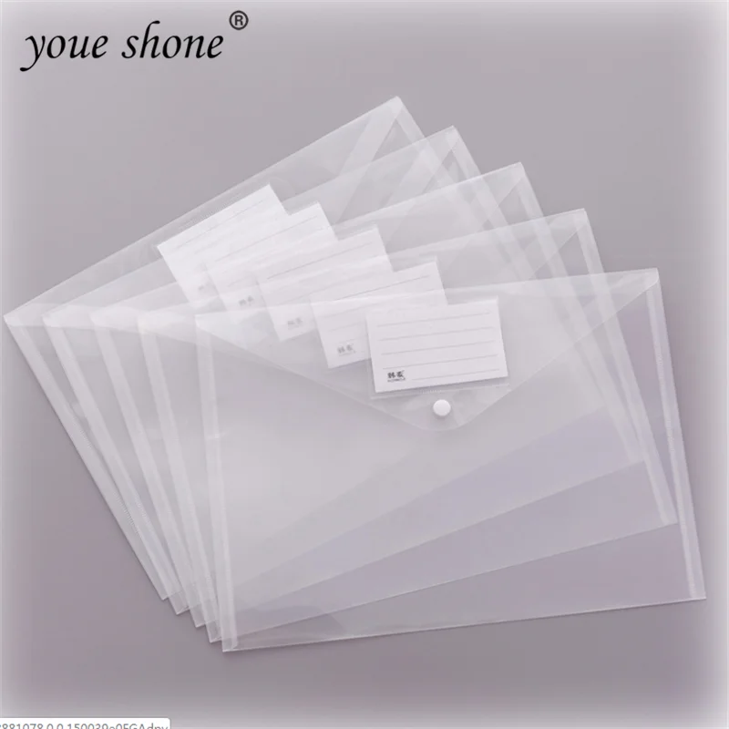 YOUE SHONE 1Pcs A4 Simple Transparent Snap File Bag Plastic information Bag Student Office Supplies Storage