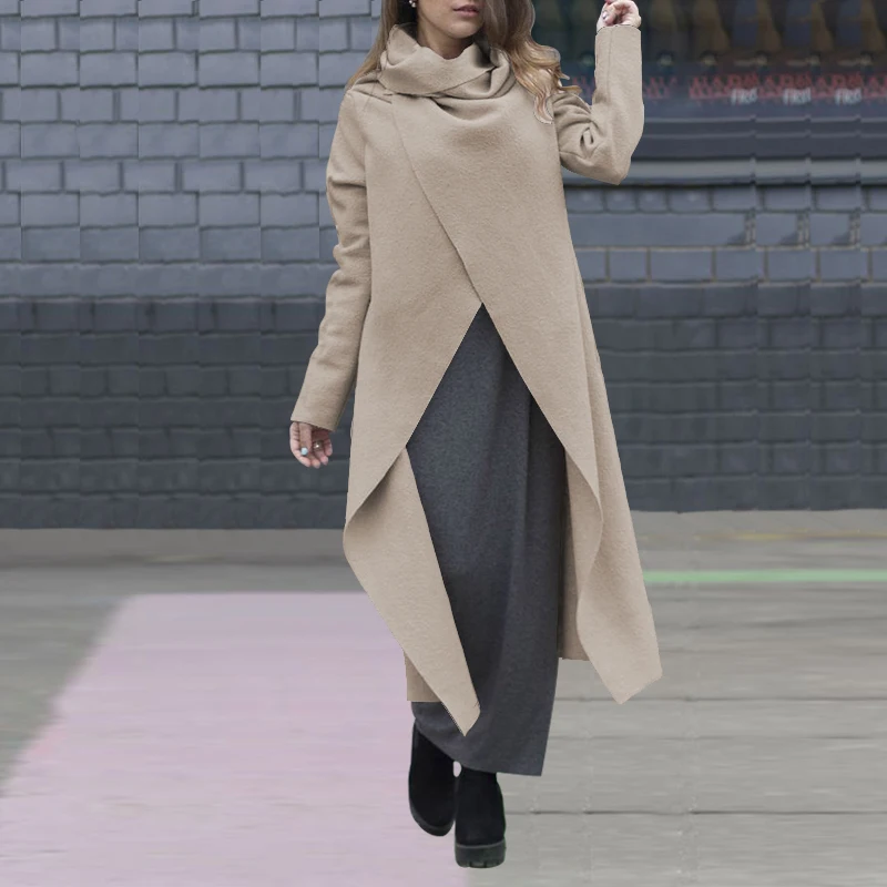 discounted ZANZEA Women Casual Solid Turtleneck Long Coats Long Sleeve Split Jackets Female Loose Overcoats Wa