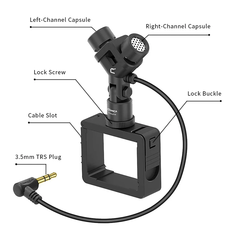 COMICA CVM-MT06 XY кардиоидный стерео микрофон движения для DJI OSMO карманные аксессуары комплект для видео записи Vlogging(3,5 мм TRS