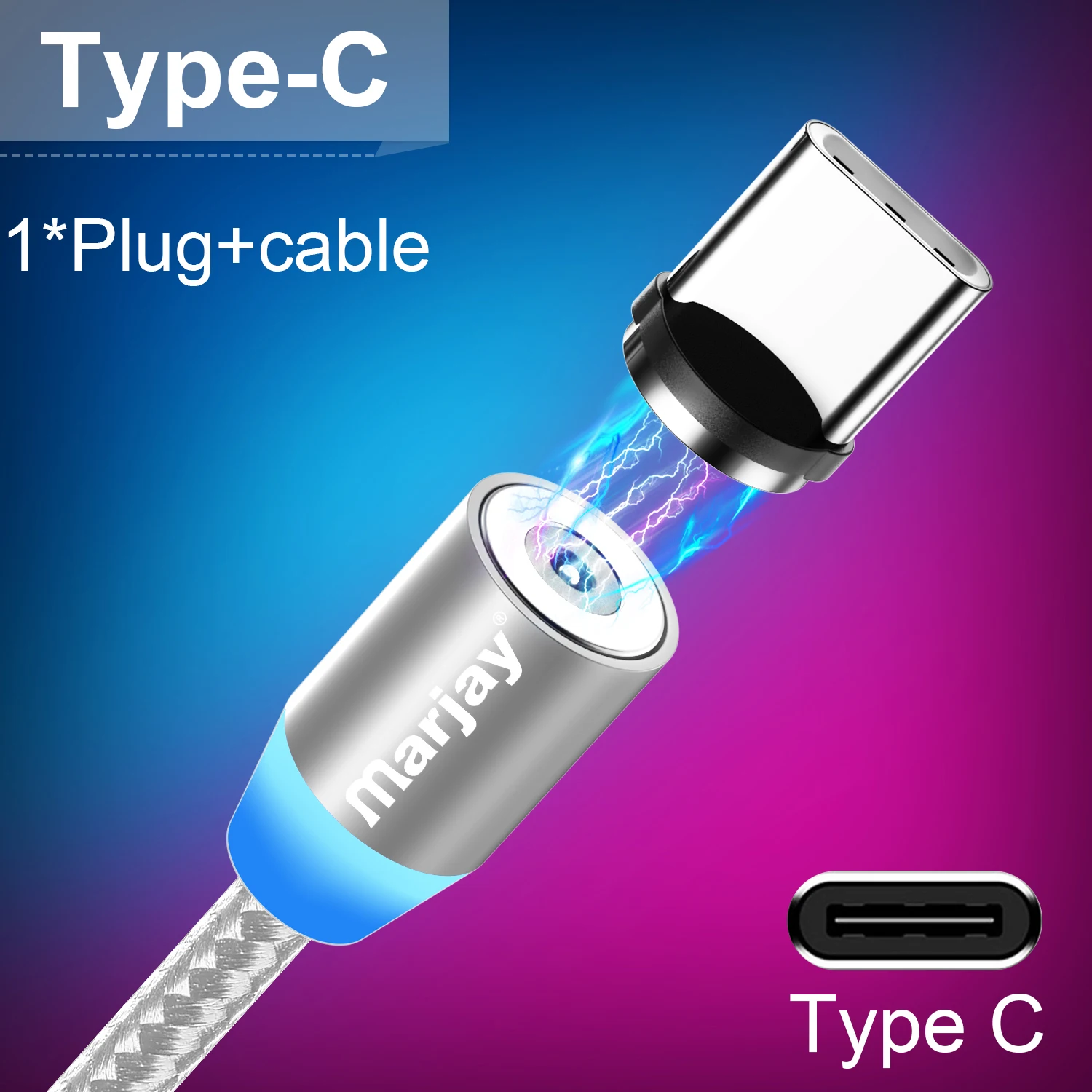 Магнитный usb-кабель Marjay для быстрой зарядки для huawei, кабель type-C для samsung, магнитный usb-кабель для зарядки iPhone, кабель Micro-USB - Цвет: Silver for Type C