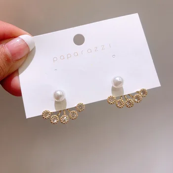 

2020 New Arrival Korean Trendy Geometric Crystal Stud Earrings For Women Simulated Pearl Fashion Jewelry Oorbellen Gift