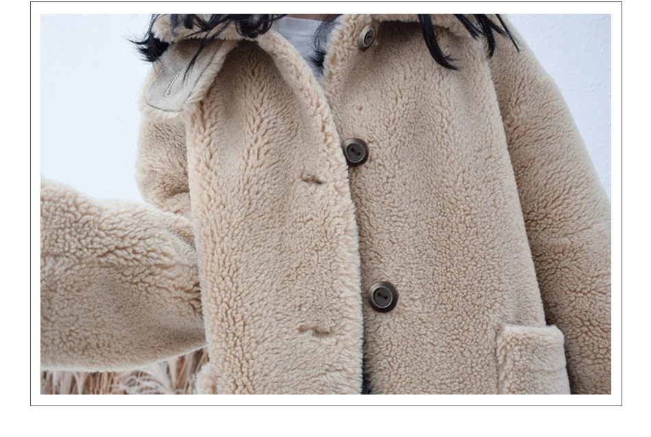Плюшевый мишка, пальто, шерстяное пальто, куртка, длинное, стиль, Зимняя мода, композитная овчина, мех ягненка, пальто на пуговицах, негабаритный, отложной